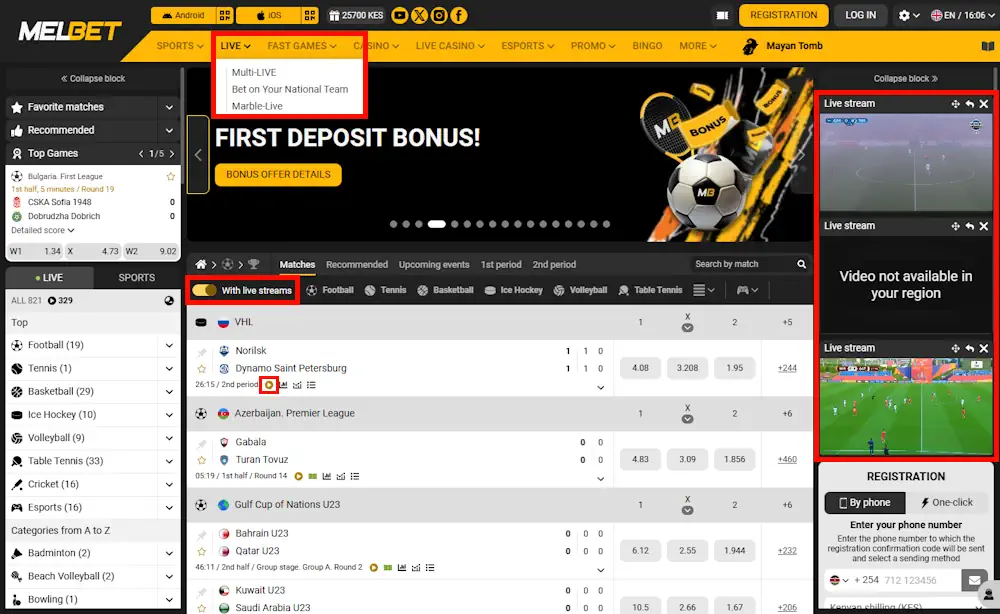 Melbet Live Betting and Live Streaming Screenshot